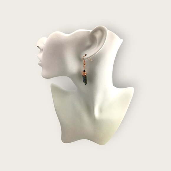 Blue Green Bohemian Czech Glass and Copper Earrings Hematite - Picture 4 of 7